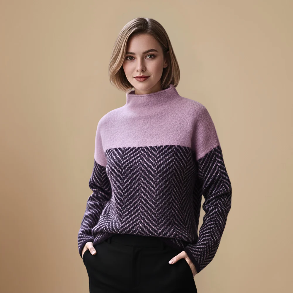 Women's patterned turtleneck knit sweater