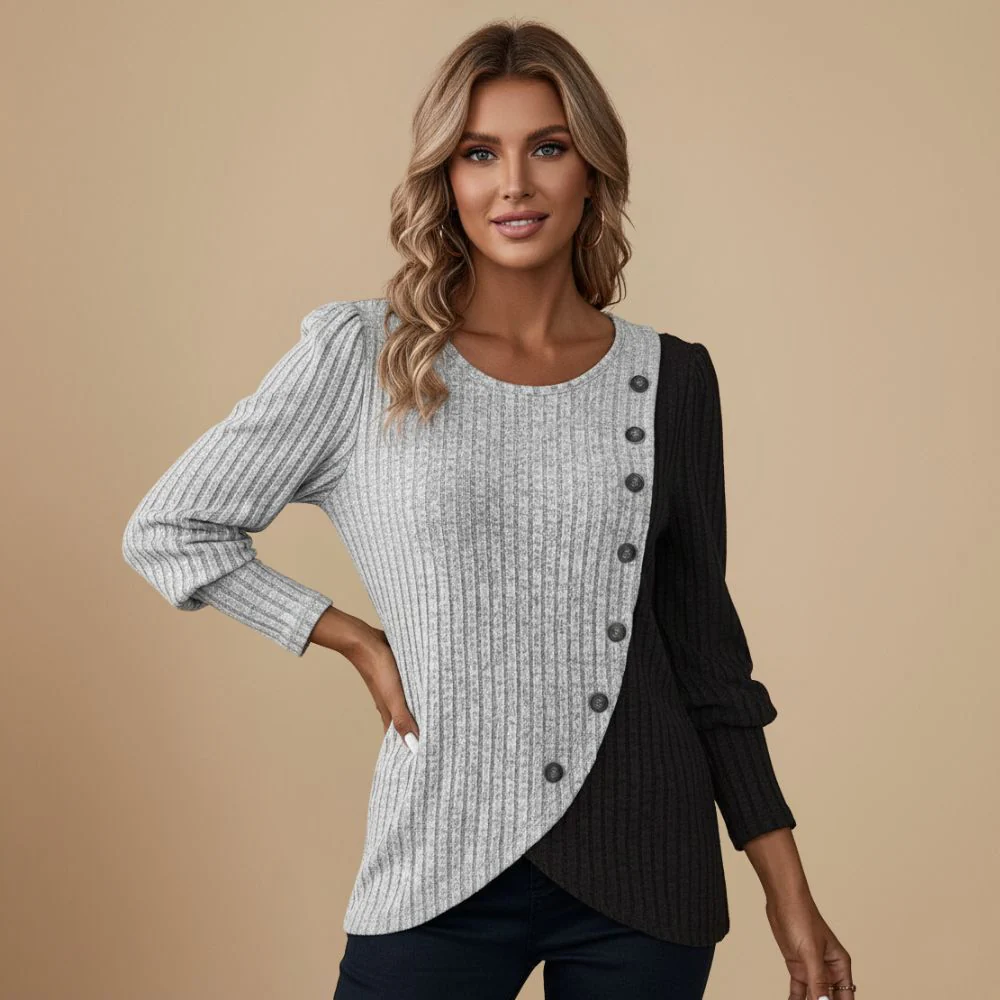 Women's contrast panel long sleeve sweater