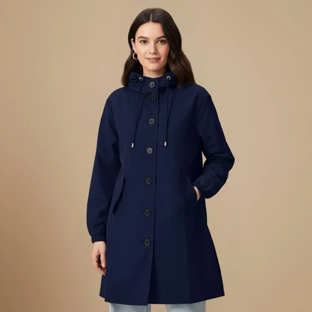 Women's mid length hooded windbreaker