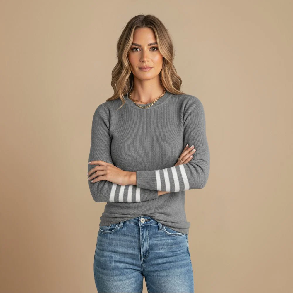 Women's knitted sweater striped long sleeve