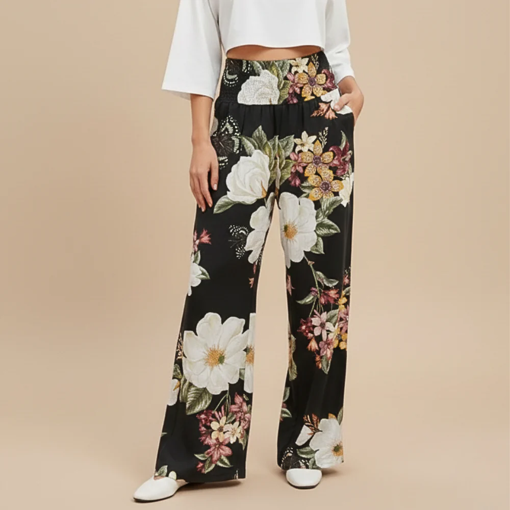 Women's high waist elastic wide leg pants