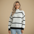 Women's striped high neck knit sweater