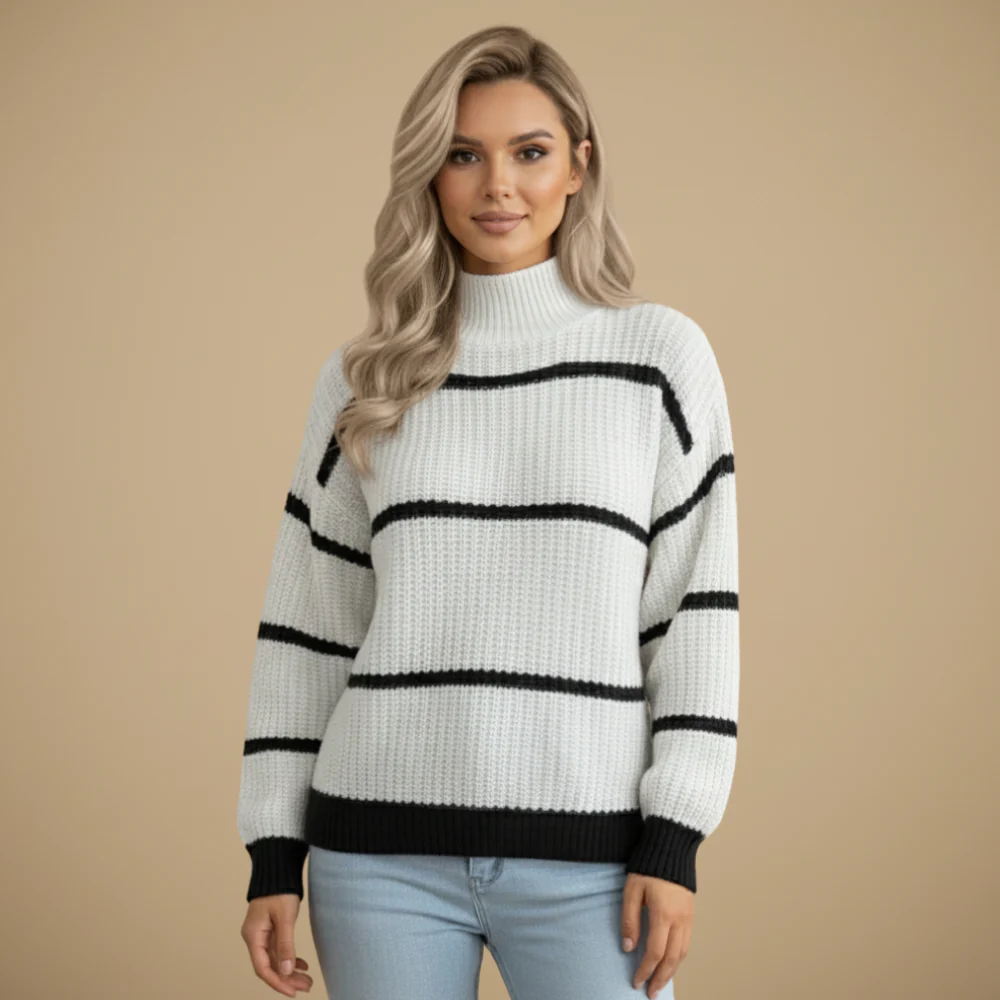 Women's striped high neck knit sweater