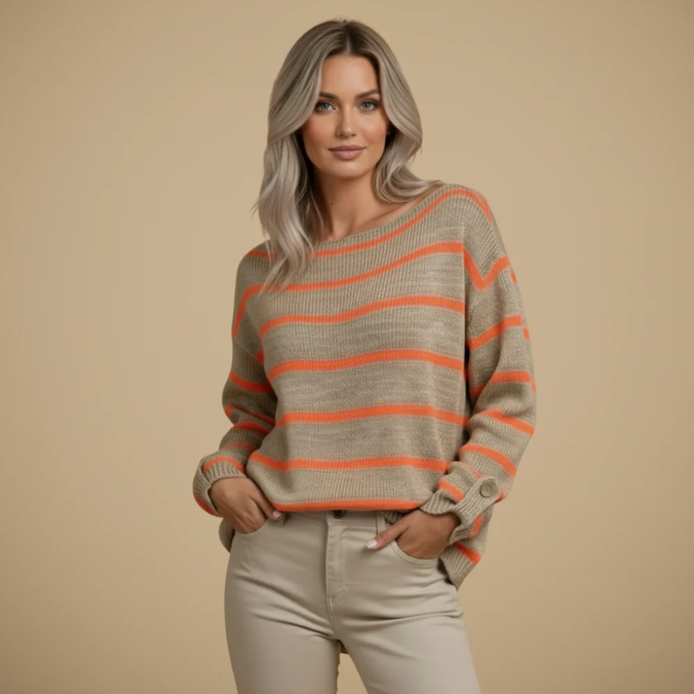 Women's round neck striped sweater