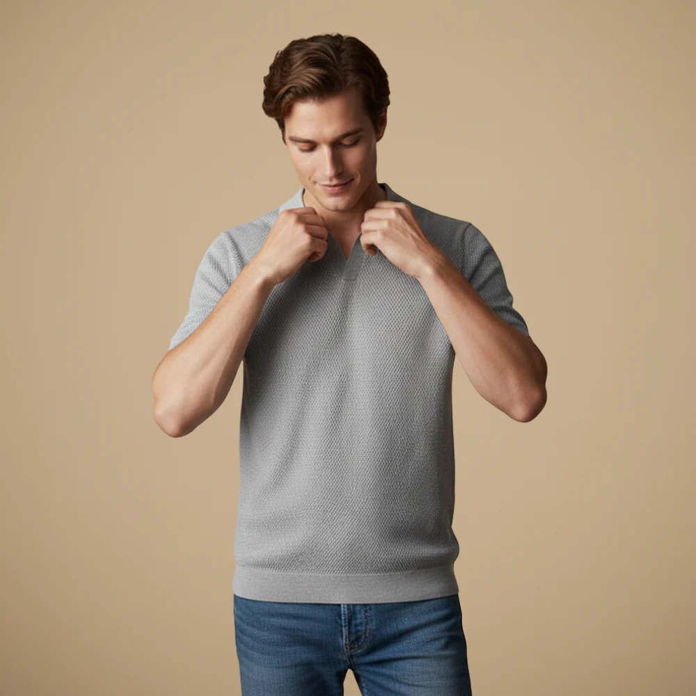 Men's v-neck knitted summer short sleeve polo shirt