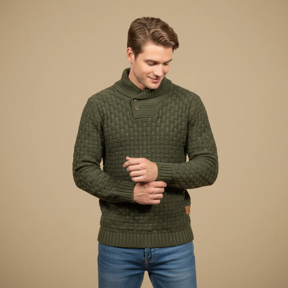 Men's long sleeve textured high neck sweater
