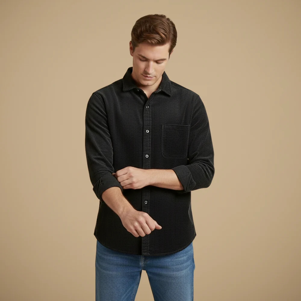Men's corduroy casual long sleeve shirt