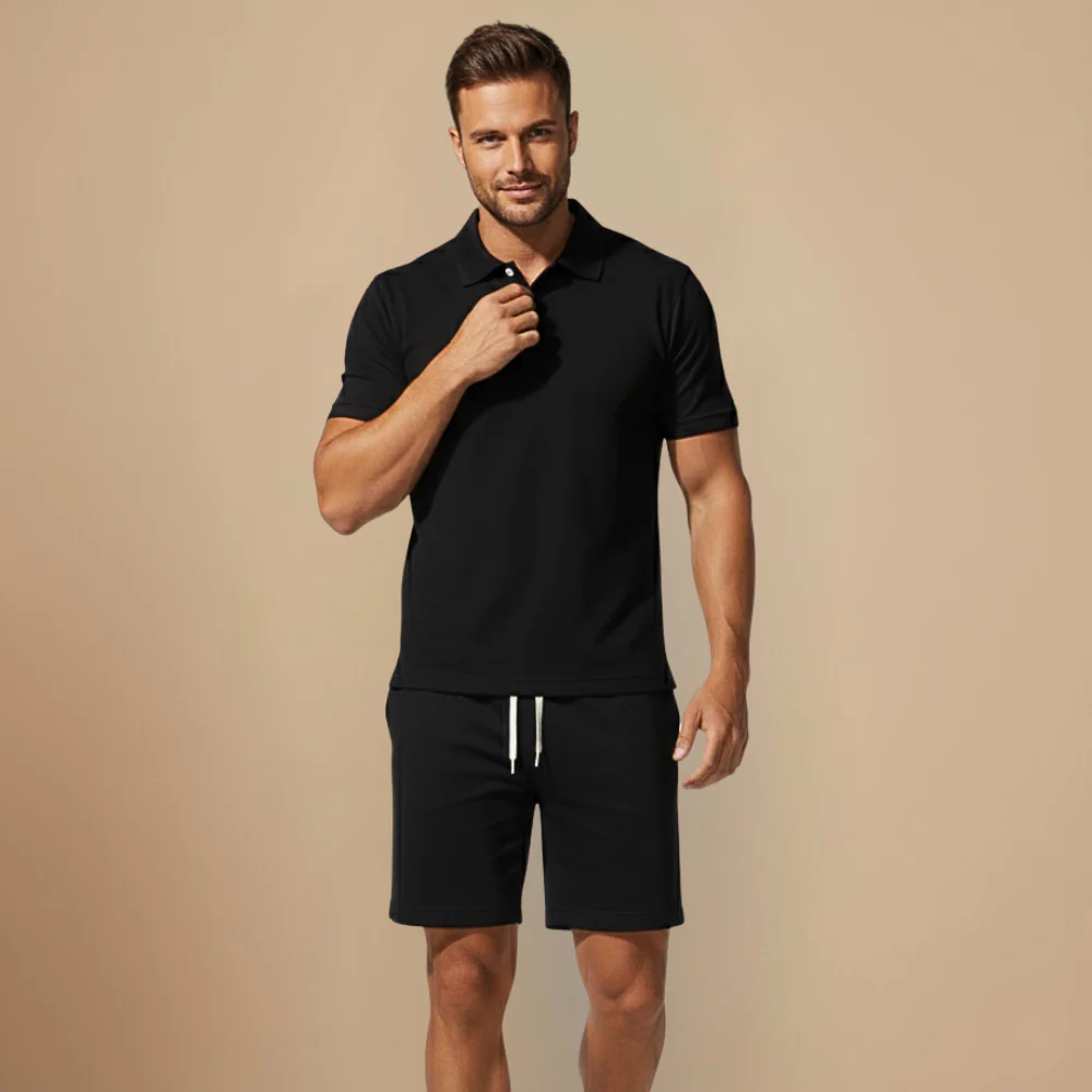 Men's casual button two-piece polo set