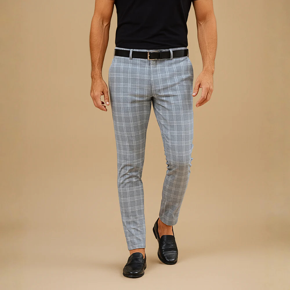 Men's checkered pattern casual trousers