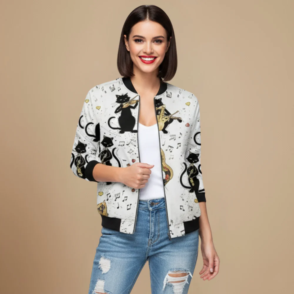 Women's printed patterned zip bomber jacket