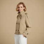 Women's belted waist cropped trench jacket