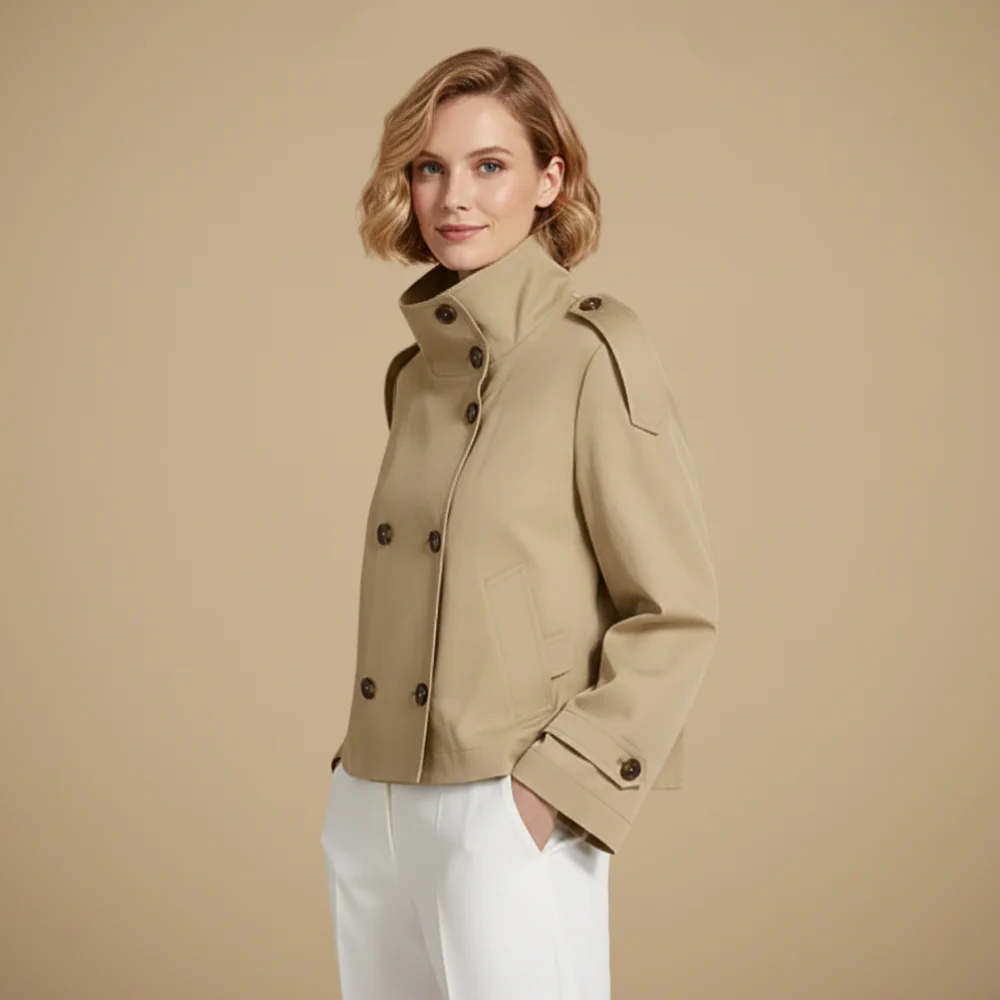 Women's belted waist cropped trench jacket