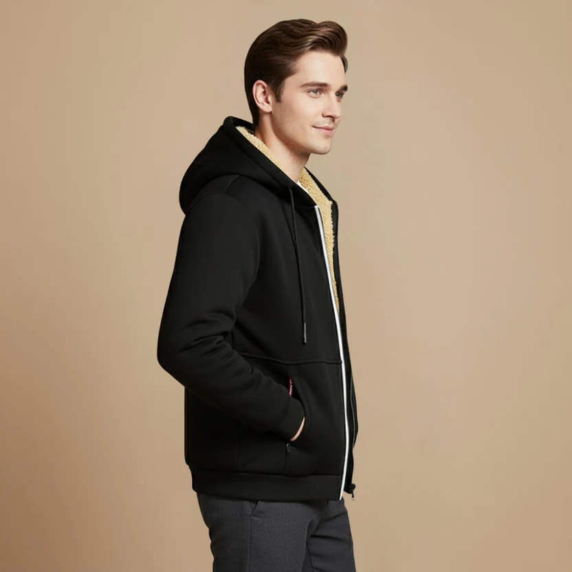 Men's comfy thick lined zip hoodie jacket