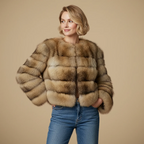 Women's long sleeve winter fur jacket