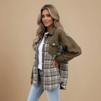 Women's checked pattern casual denim jacket