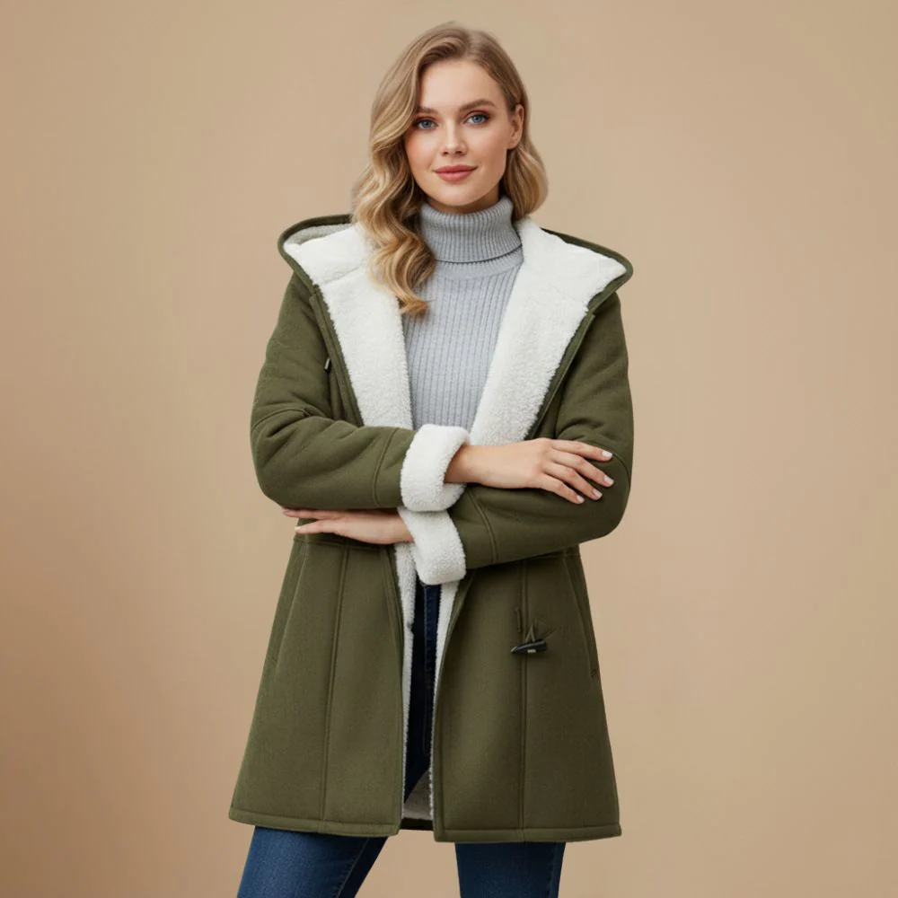 Long lined winter hooded coat for women