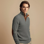 Men's stand collar pullover with elbow patches