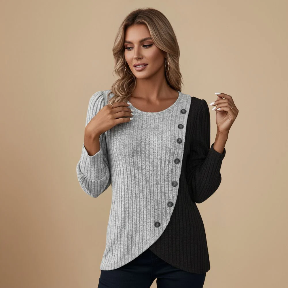 Women's contrast panel long sleeve sweater