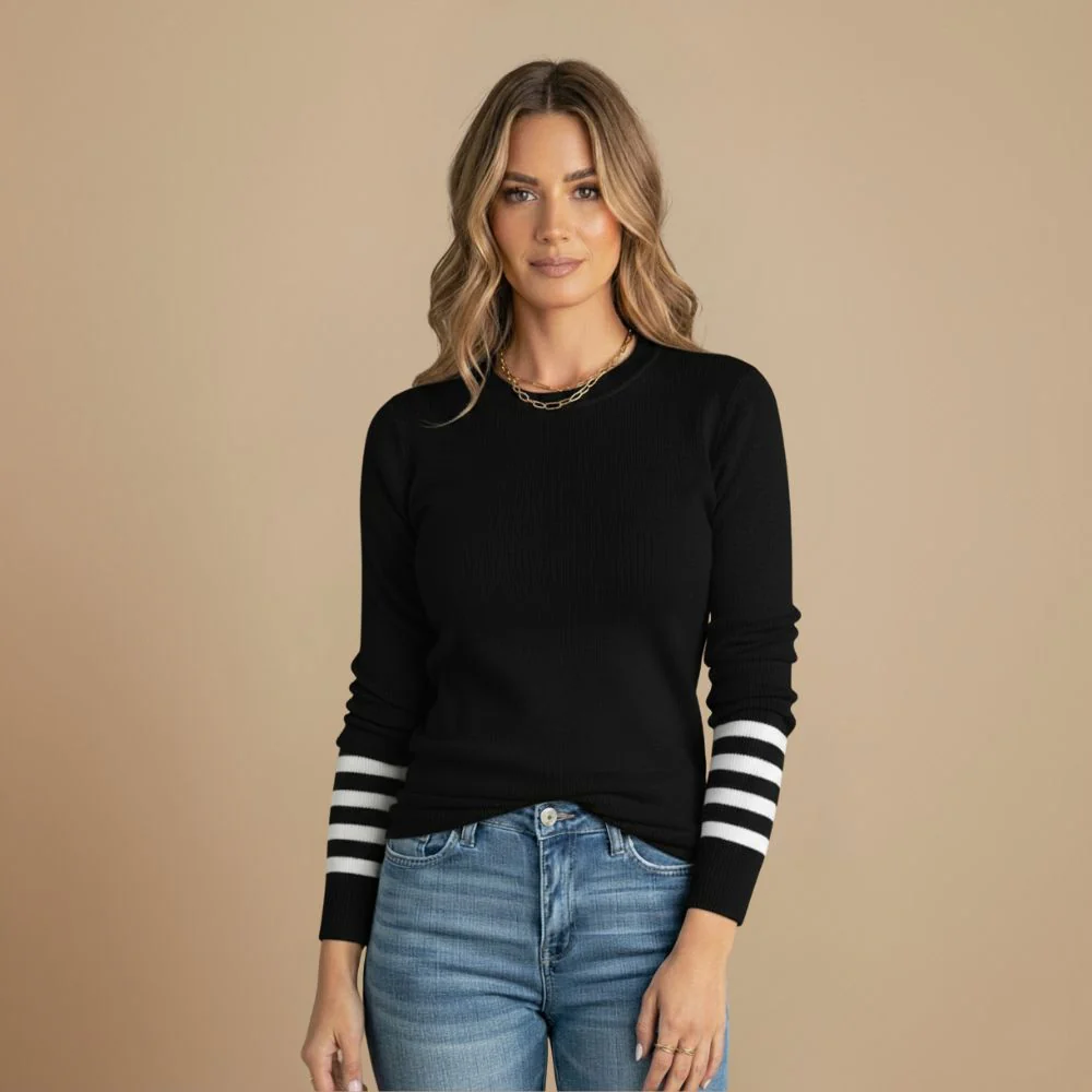 Women's knitted sweater striped long sleeve