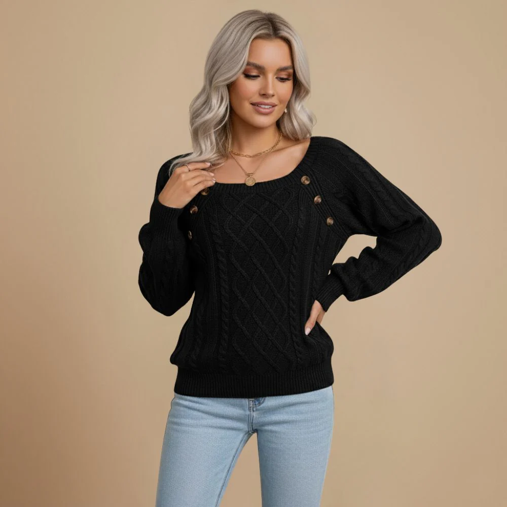 Women's casual square neck knit pullover sweater