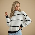 Women's striped high neck knit sweater
