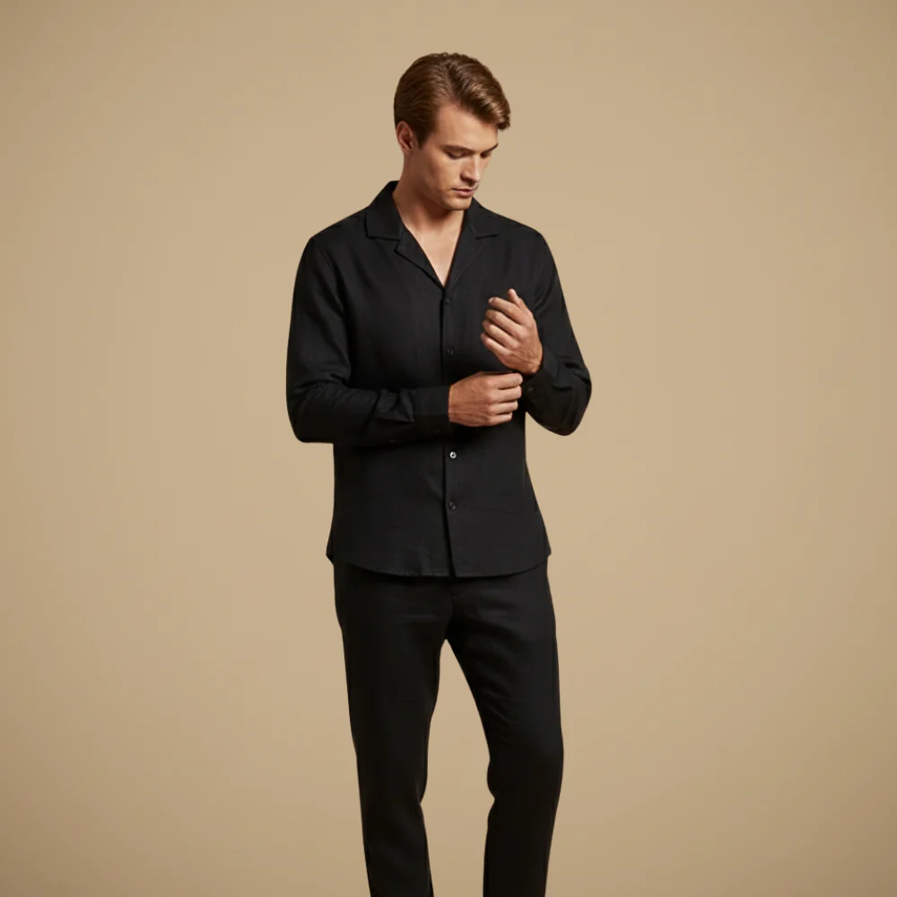 Men's long sleeve button shirt and trouser set