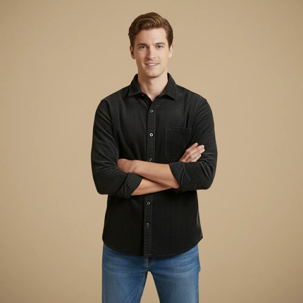 Men's corduroy casual long sleeve shirt