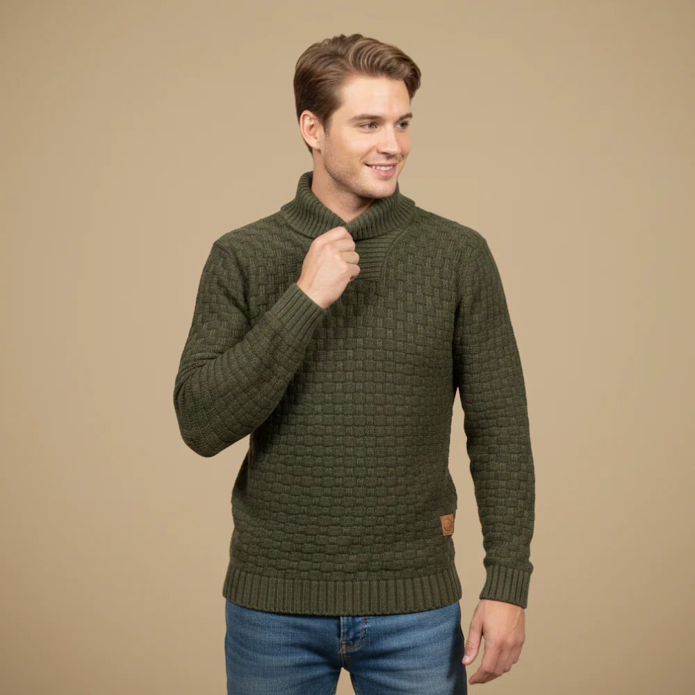 Men's long sleeve textured high neck sweater