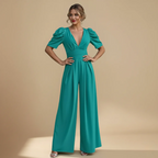 Women's wide leg jumpsuit with puff sleeves