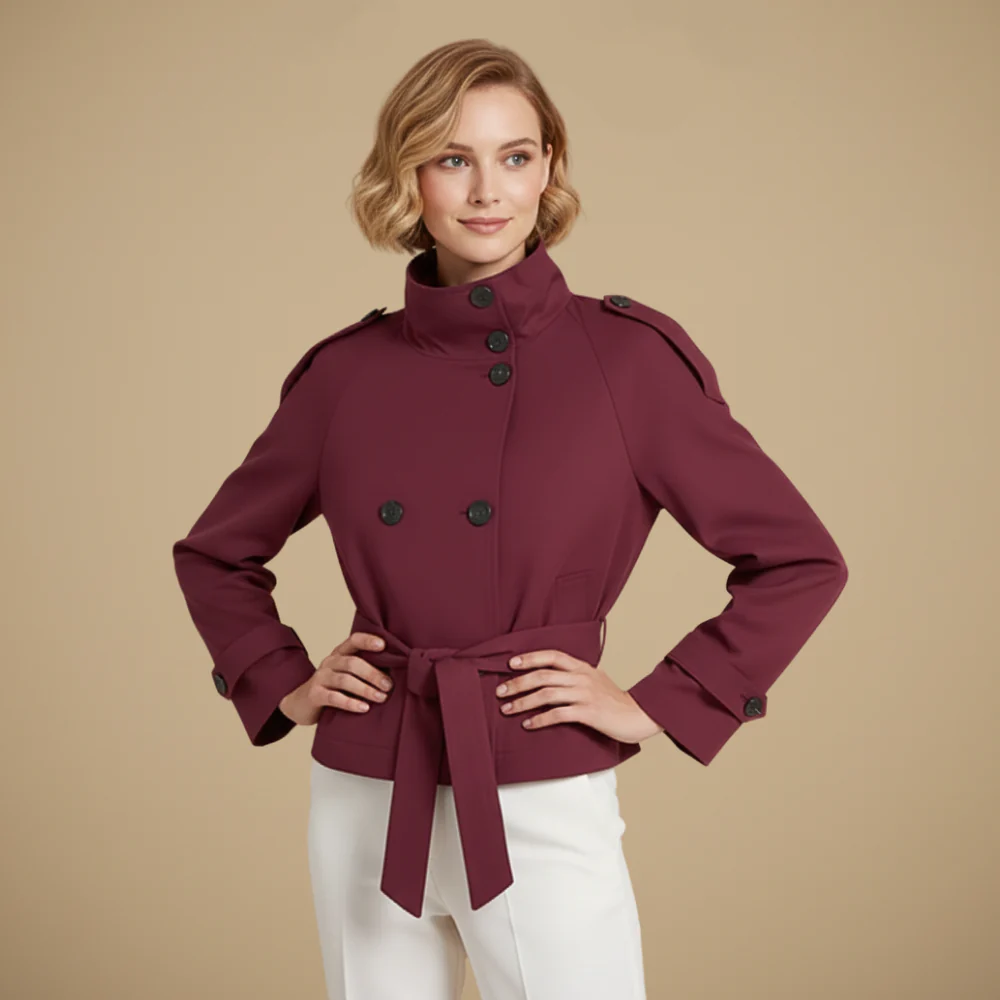 Women's belted waist cropped trench jacket