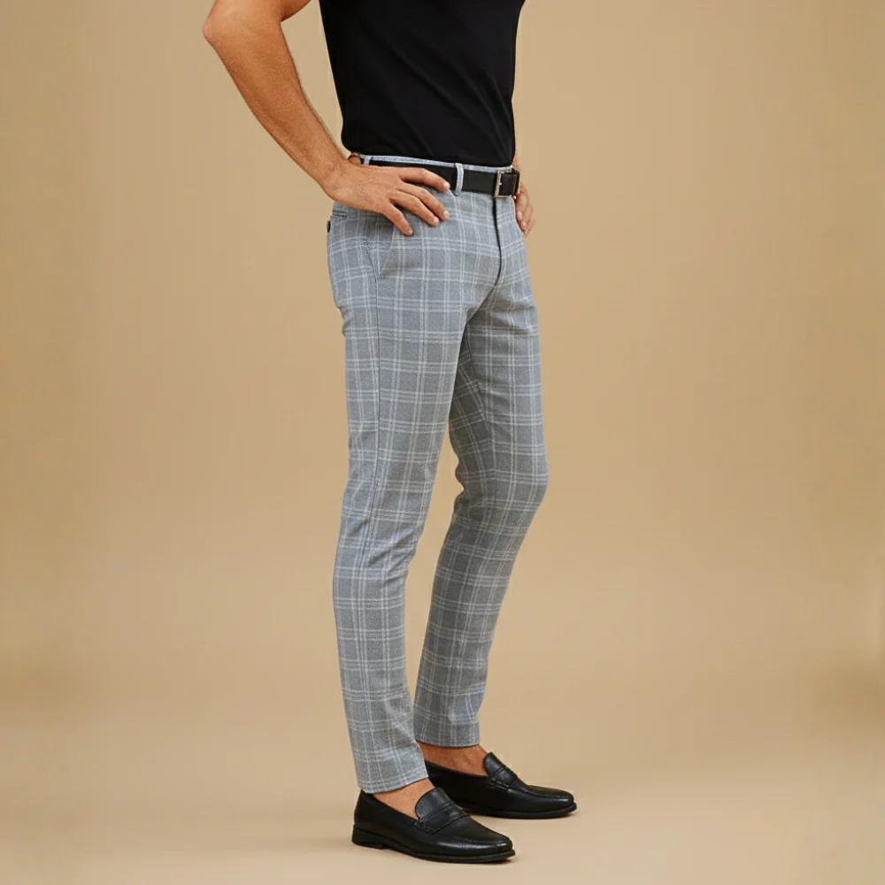 Men's checkered pattern casual trousers