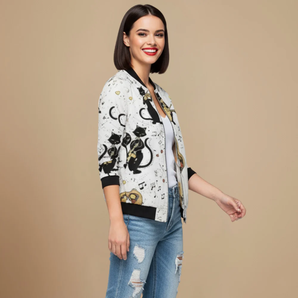 Women's printed patterned zip bomber jacket