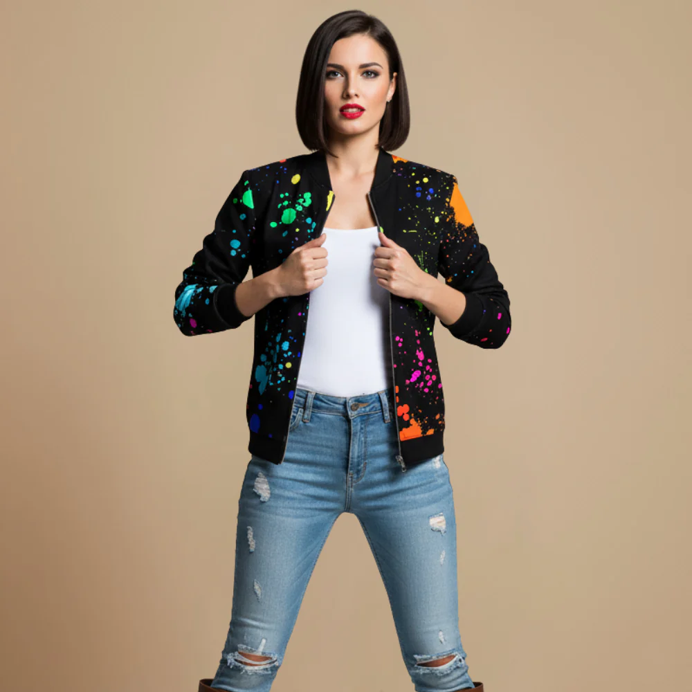 Women's printed patterned zip bomber jacket