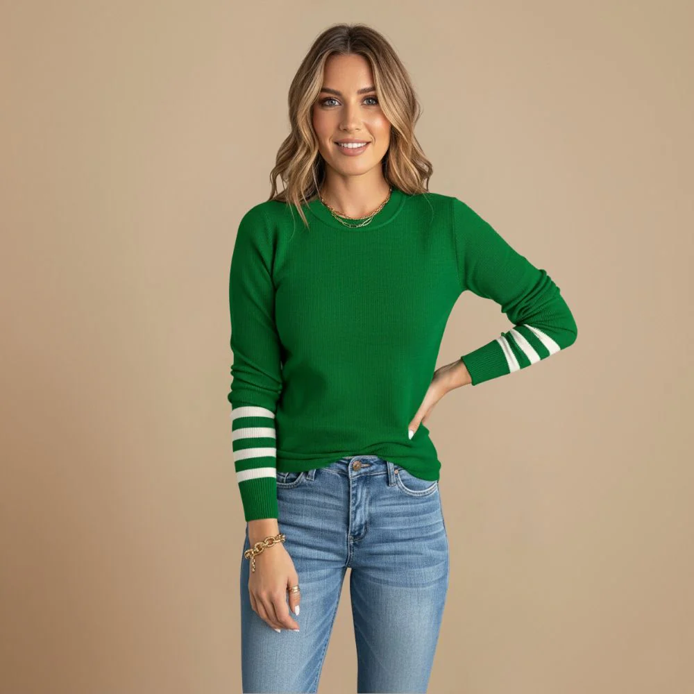 Women's knitted sweater striped long sleeve