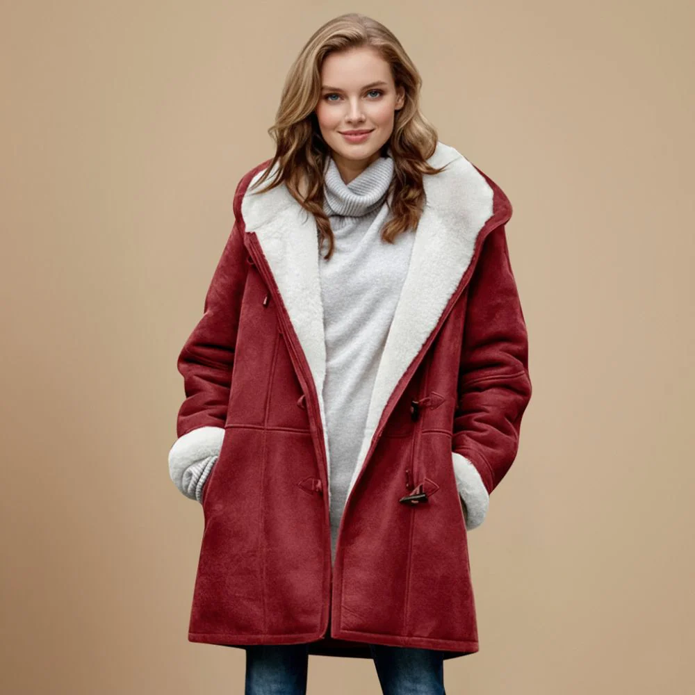 Long lined winter hooded coat for women