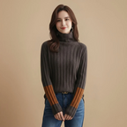 Women turtleneck colour block winter jumper