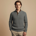 Men's stand collar pullover with elbow patches