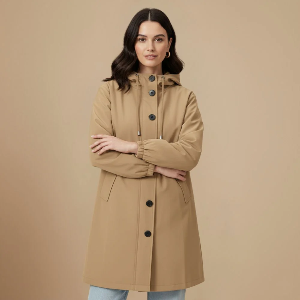 Women's mid length hooded windbreaker