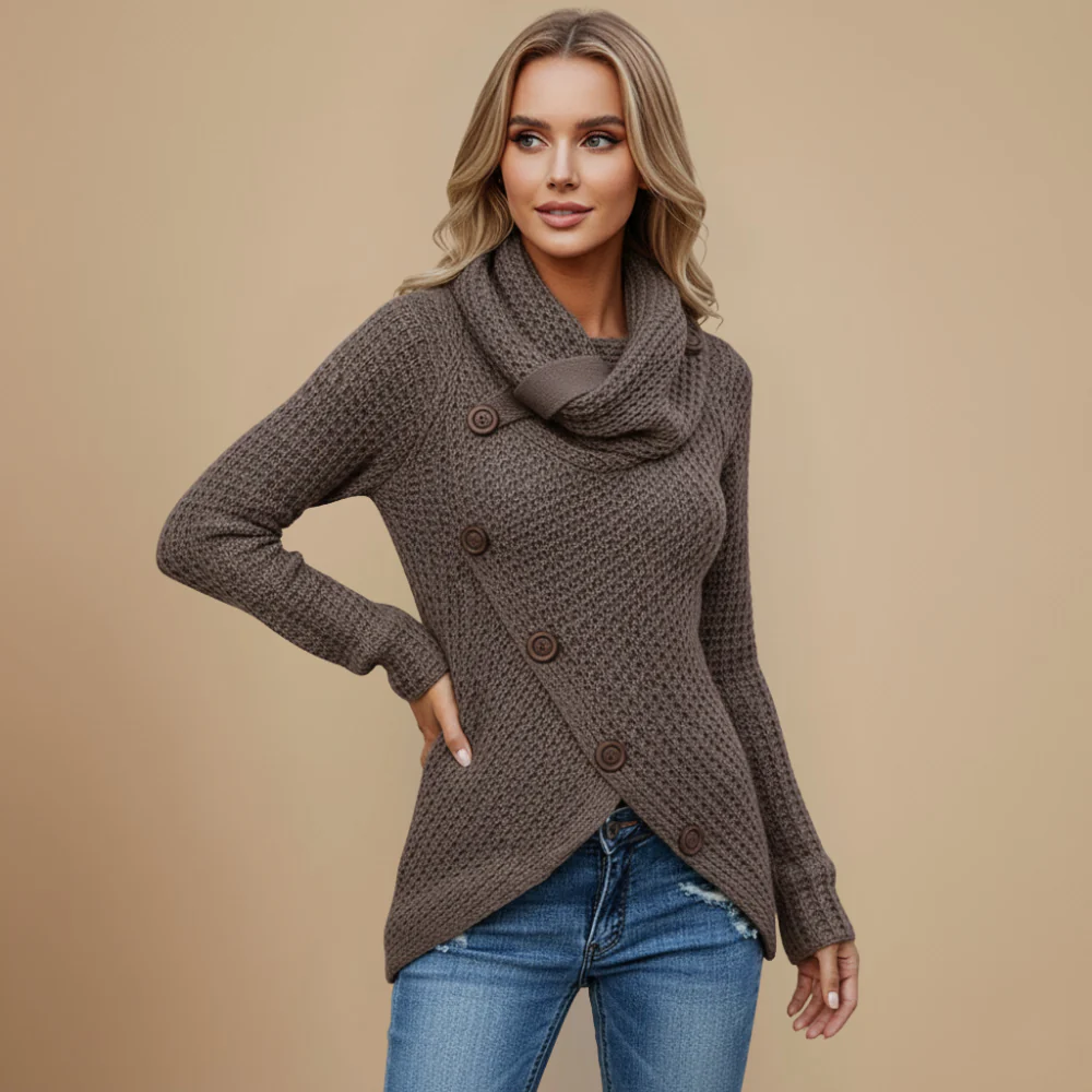 Women's asymmetrical long sleeve knitted sweater