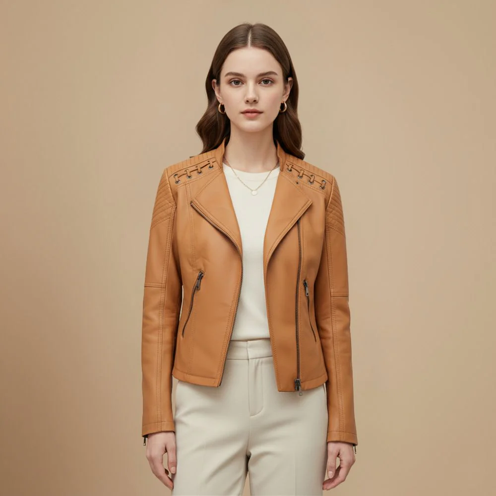 Women's cropped biker jacket with pockets