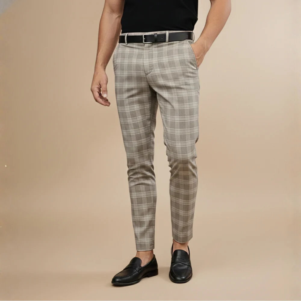 Men's checkered pattern casual trousers