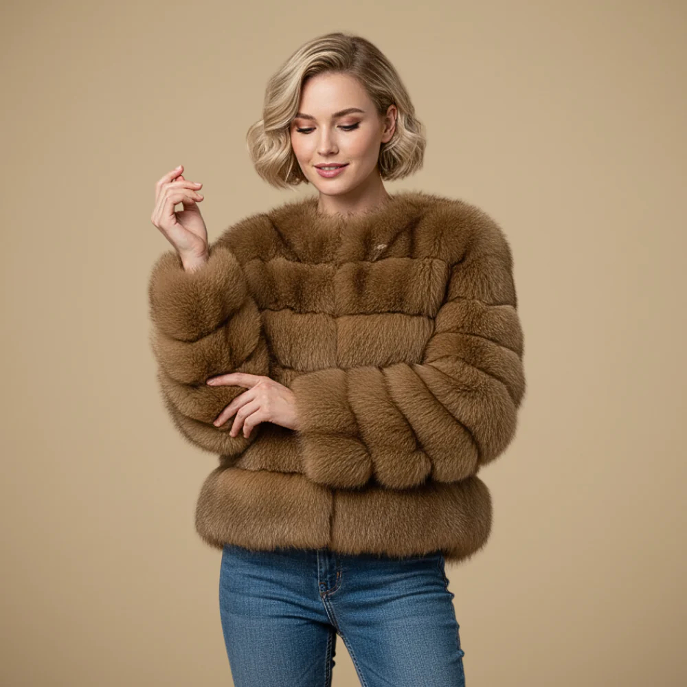 Women's long sleeve winter fur jacket