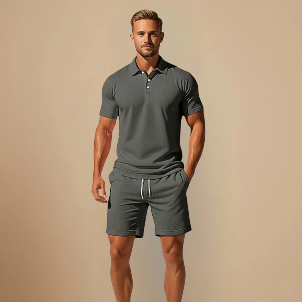 Men's casual button two-piece polo set