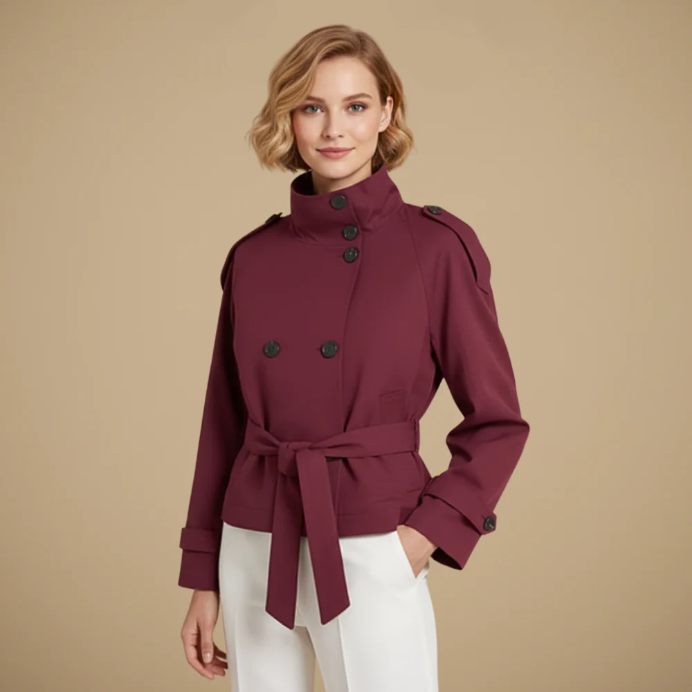 Women's belted waist cropped trench jacket