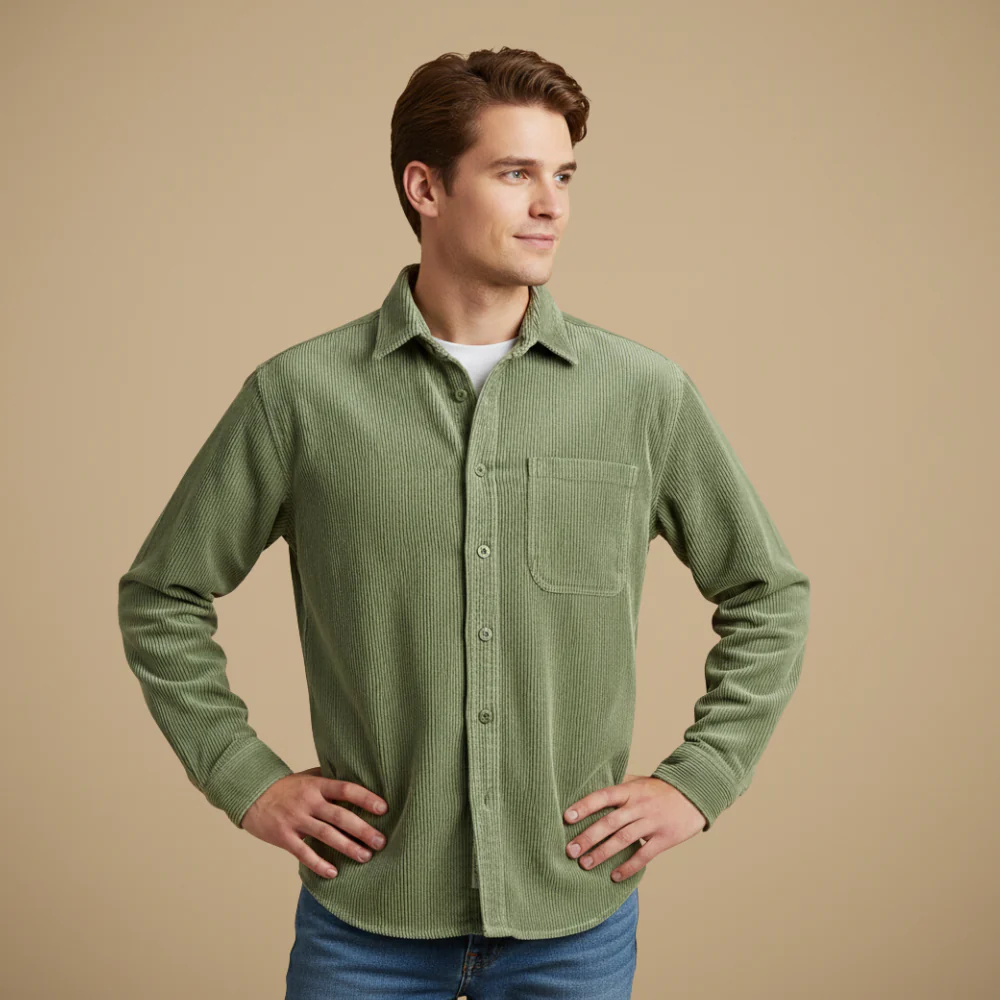 Men's corduroy casual long sleeve shirt
