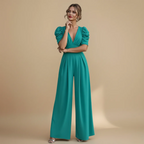 Women's wide leg jumpsuit with puff sleeves