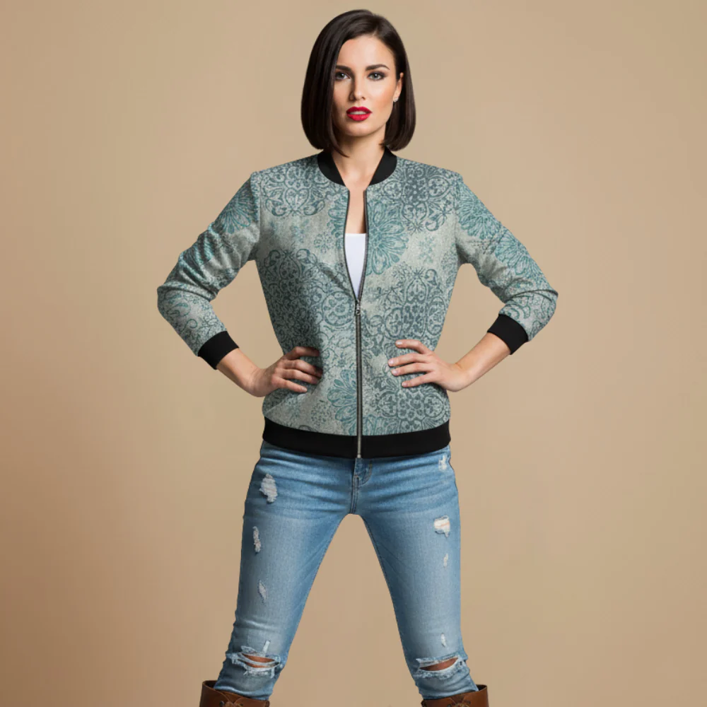 Women's printed patterned zip bomber jacket