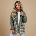 Women's checked pattern casual denim jacket