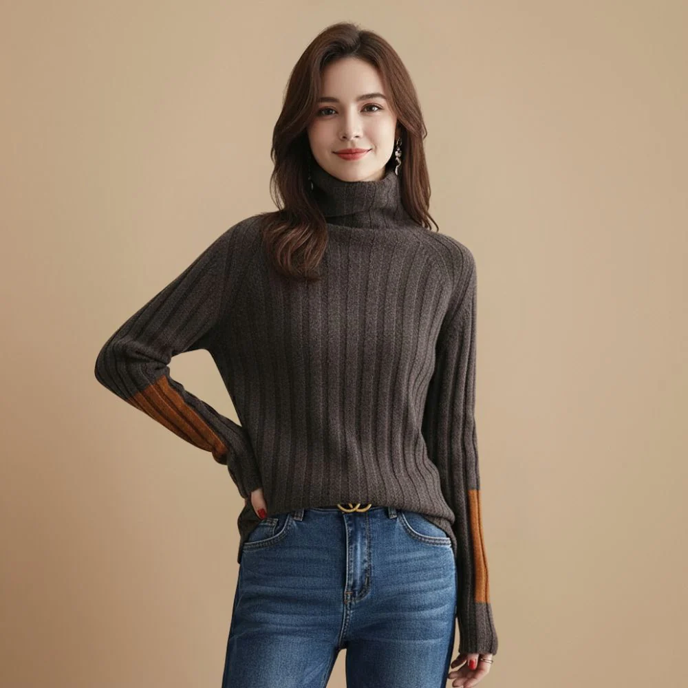 Women turtleneck colour block winter jumper