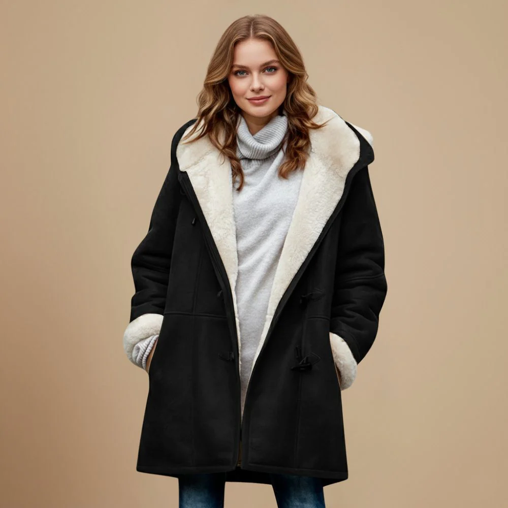 Long lined winter hooded coat for women